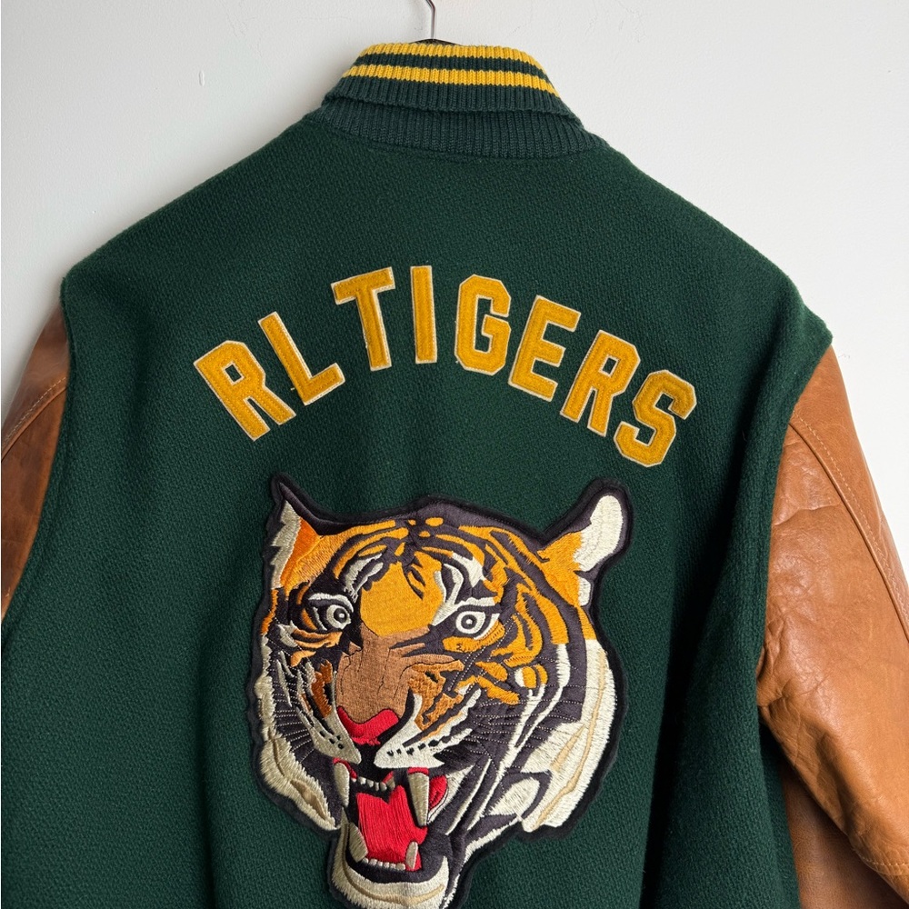 Polo Ralph Lauren “RL Tigers” Varsity Jacket – Green / Tan Leather – Size M - Picture 6 of 9